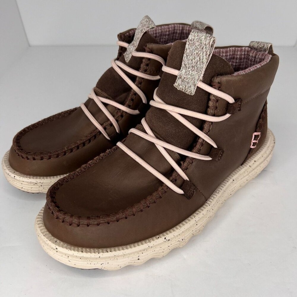 Hey Dude Womens  40183-204 Reyes Cocoa Leather Slip-On Size 8 W Ankle Boots